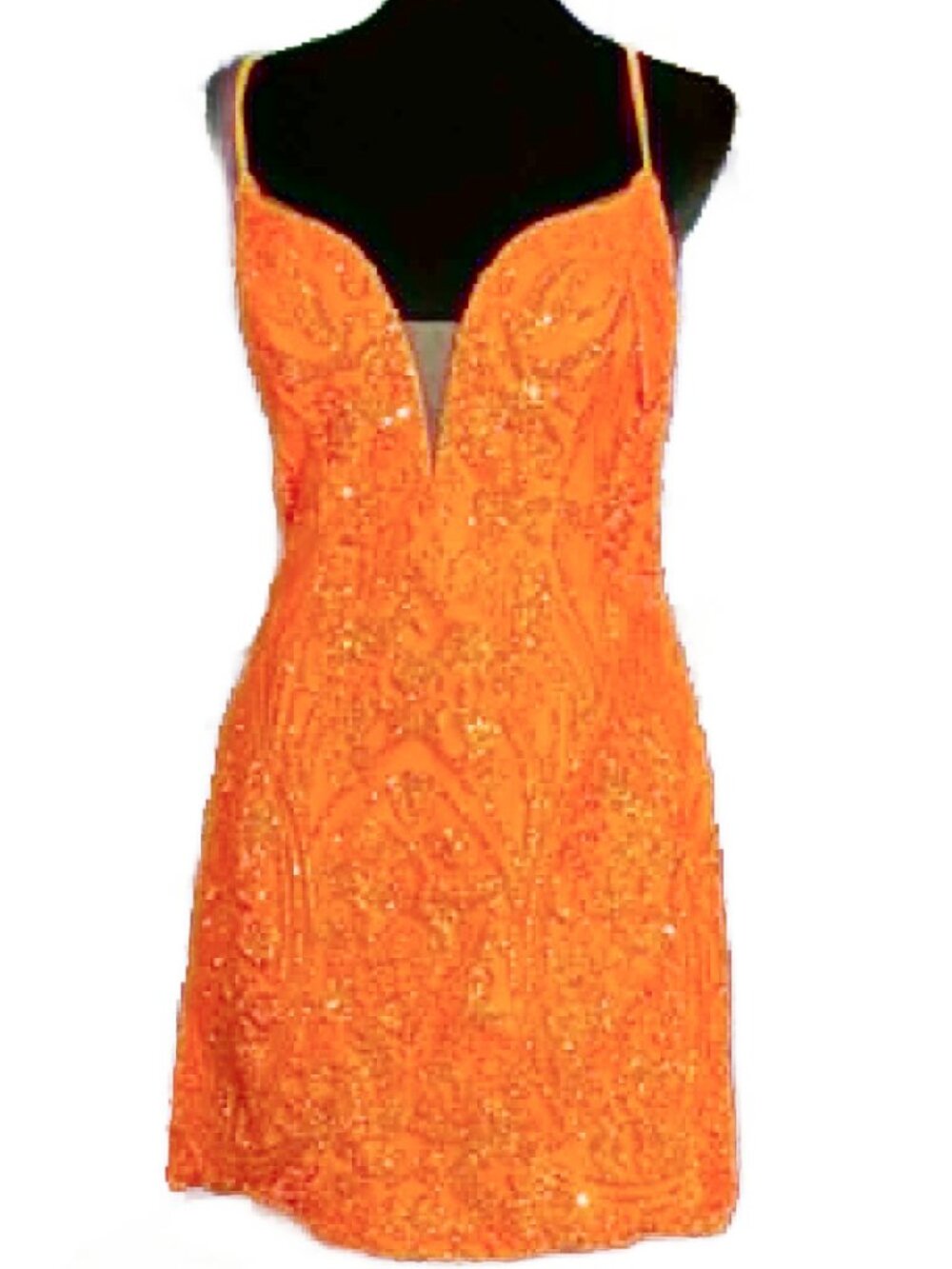 Nox Anabel Orange Sequin Mini Dress Size 10 Plunge V Neck Prom Cocktail